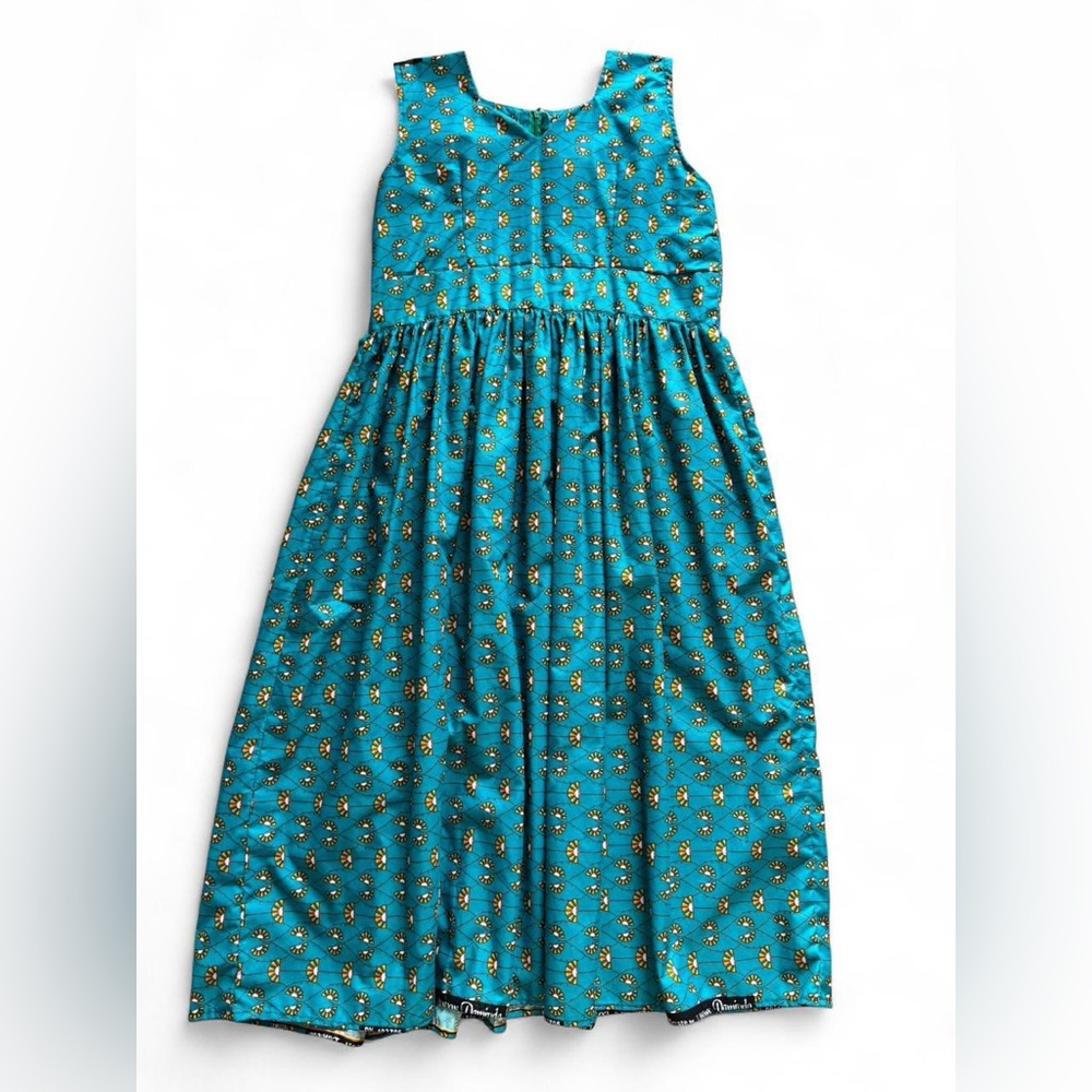 Homemade Turquoise & Yellow Maxi Dress, Size Large